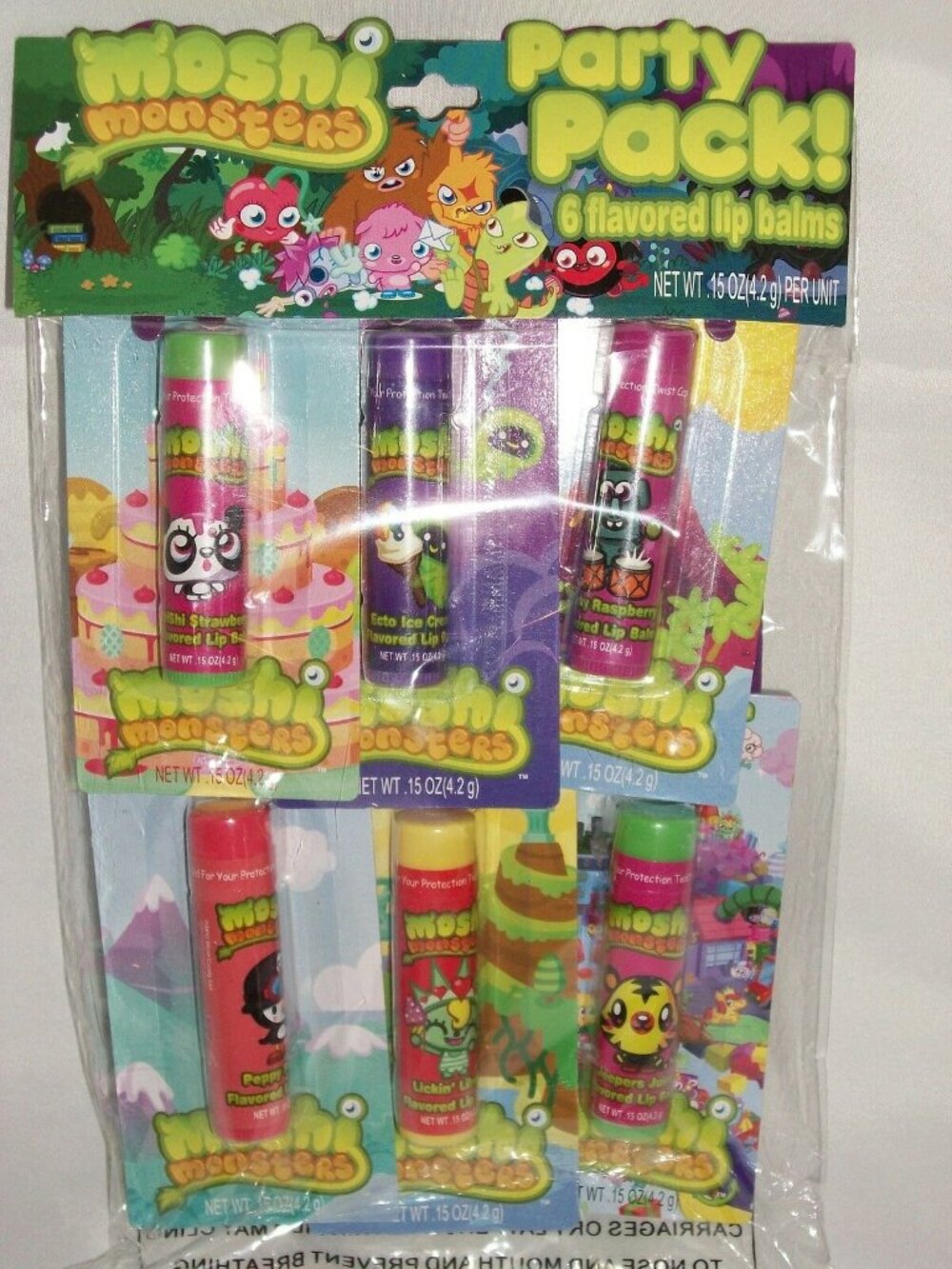 Moshi Monsters Party Pack 6 Flavored Lip Balm Set Chapped Chap Stick Moisturizer